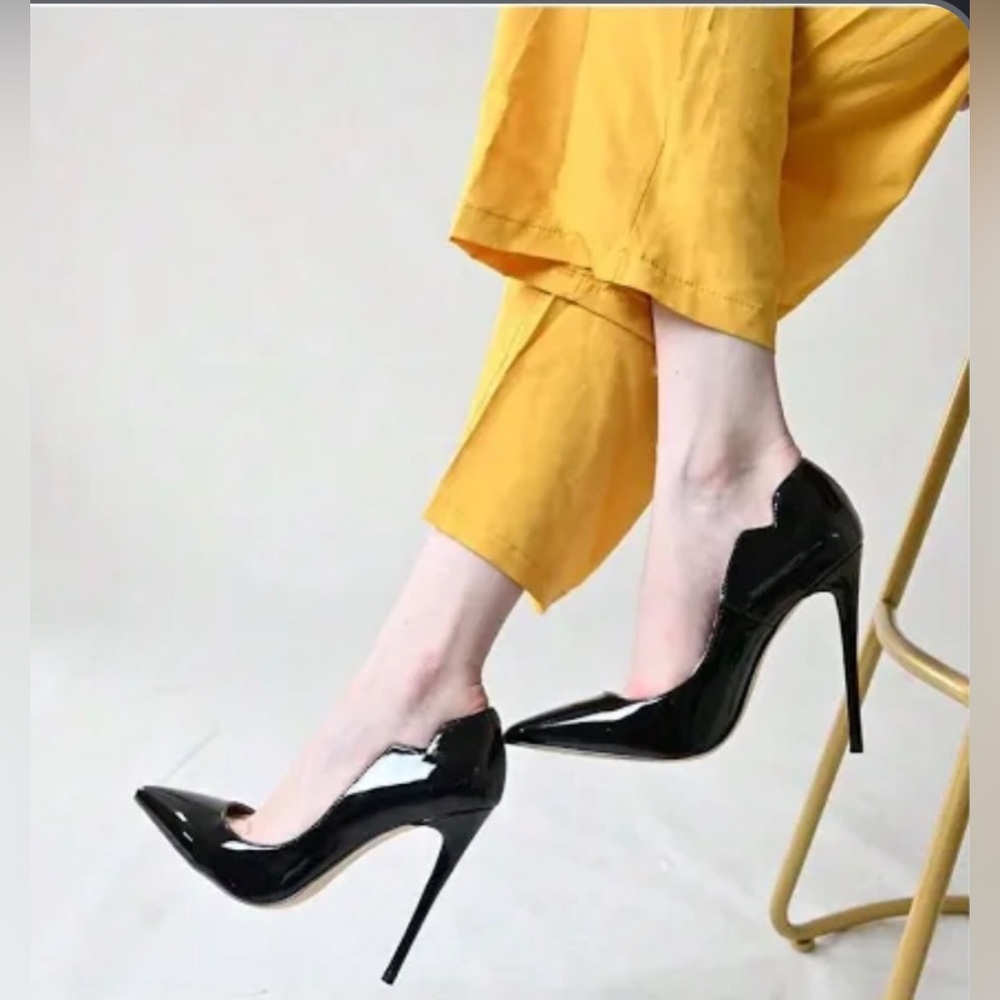 FSJ Black Patent Leather Pointed toe Pumps size 9